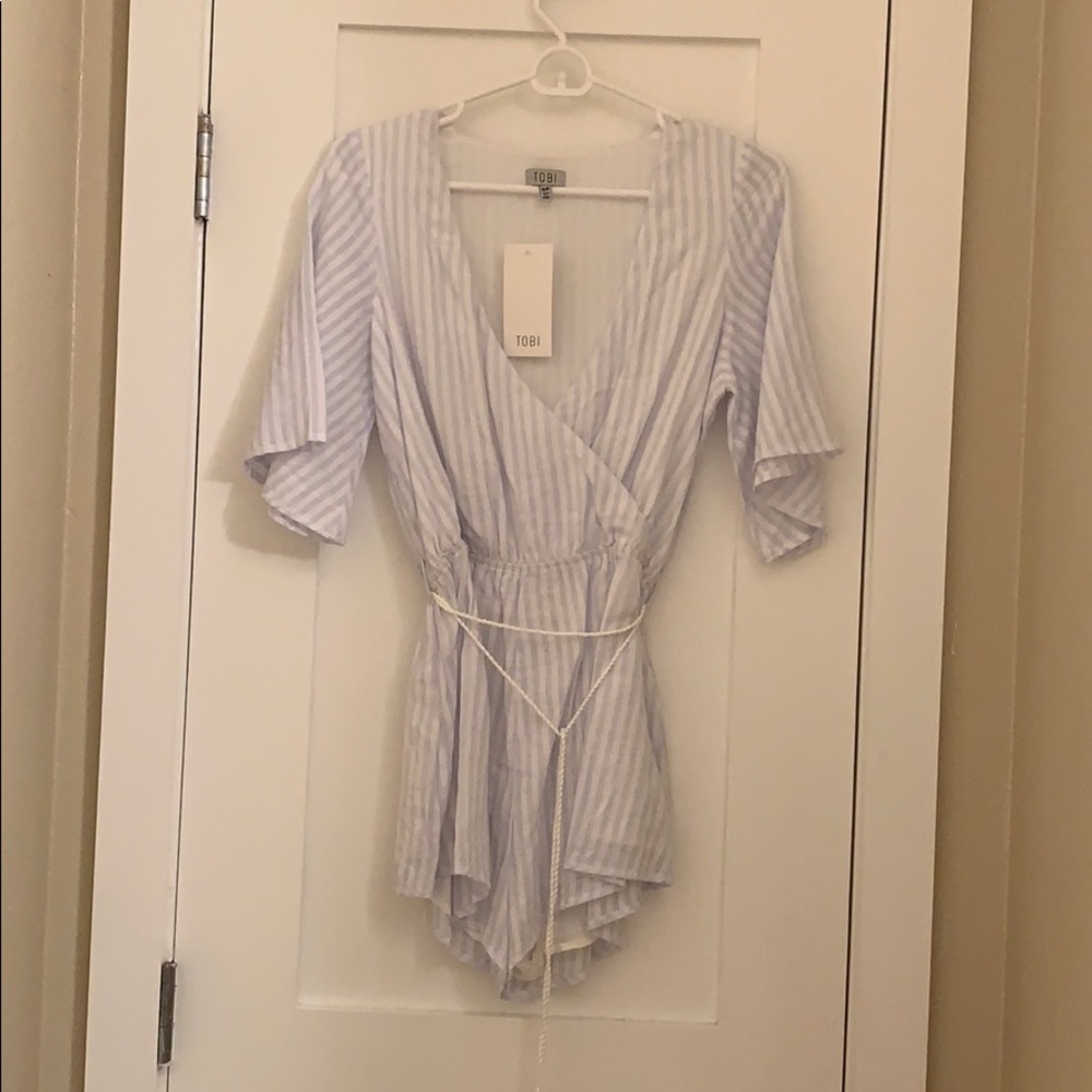 Light blue and white Tobi romper